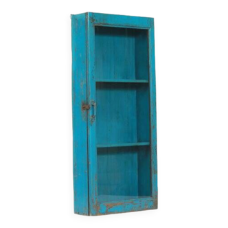 Vintage blue old teak wall display case patina and original piece from india