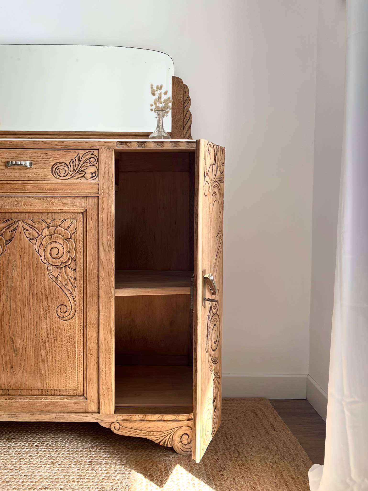Art Deco oak sideboard with mirror (removable)