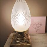 Lampe verre ciselé socle laiton - bronze