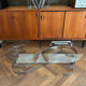 70s oval design coffee table in glass with chrome legs