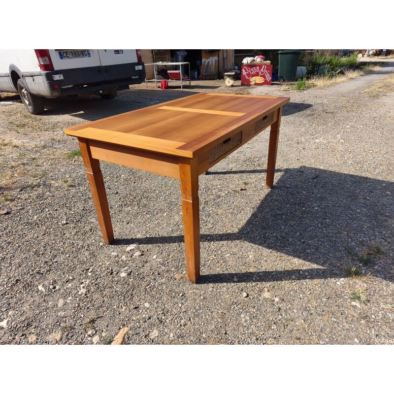 Table vintage en pin et osier