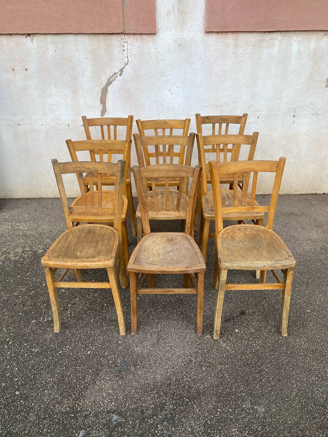 Set of 9 raw bistro chairs