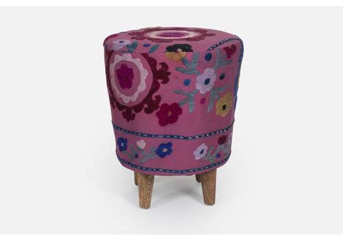 Modern Handwoven Uzbek Suzani Ottoman Footstool