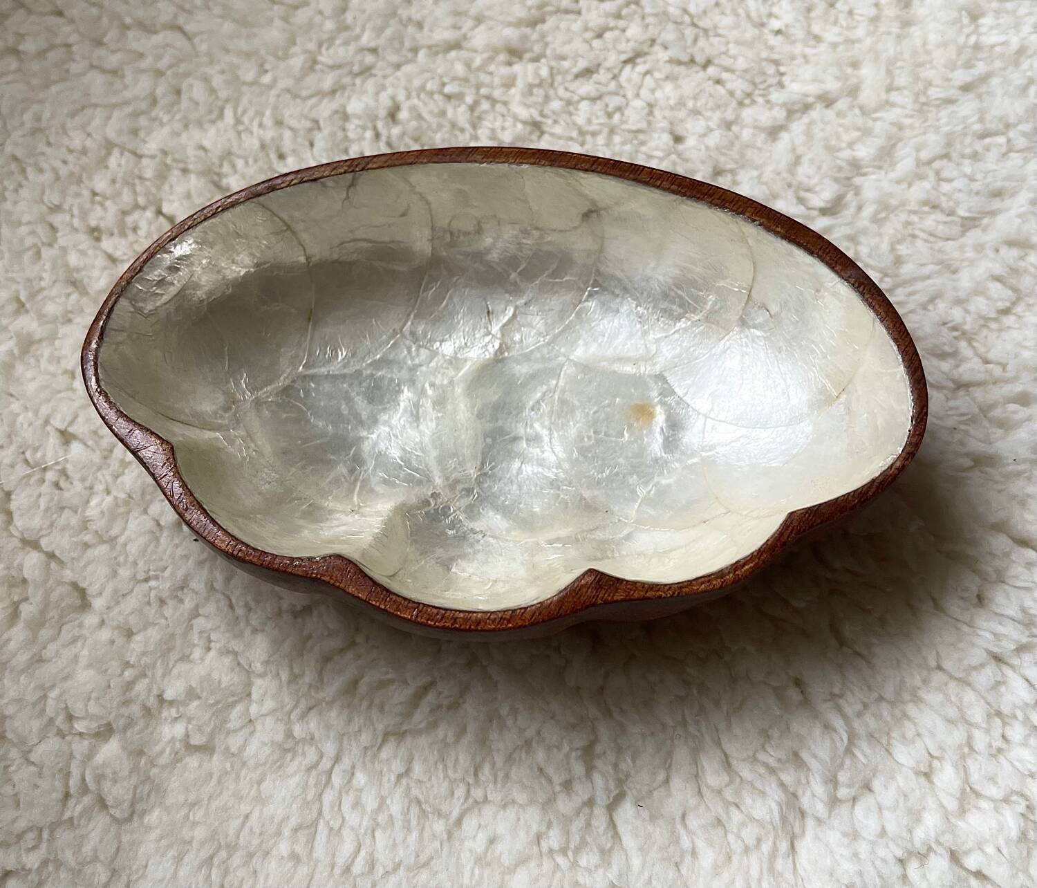 Teak and mother-of-pearl pocket tray