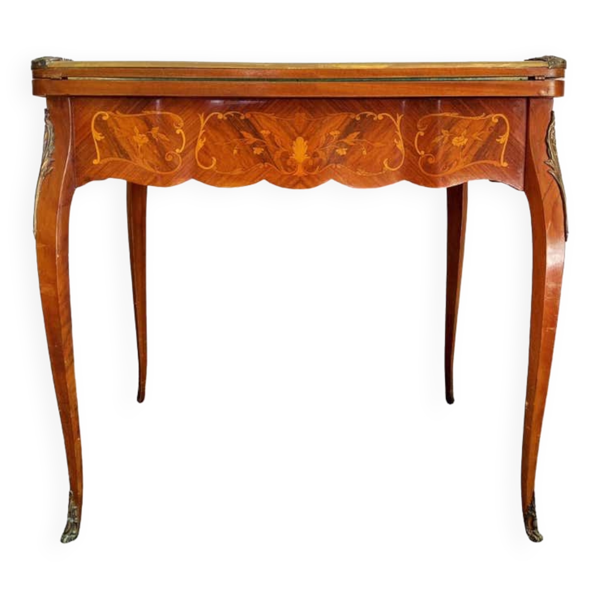 Game table Louis XV style, Napoleon III period (bronze fall and bronze belt, marqueteri