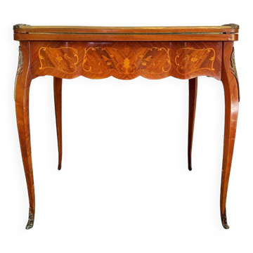 Game table Louis XV style, Napoleon III period (bronze fall and bronze belt, marqueteri