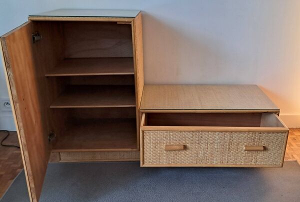 Commode en rotin Vintage 1960/70.
