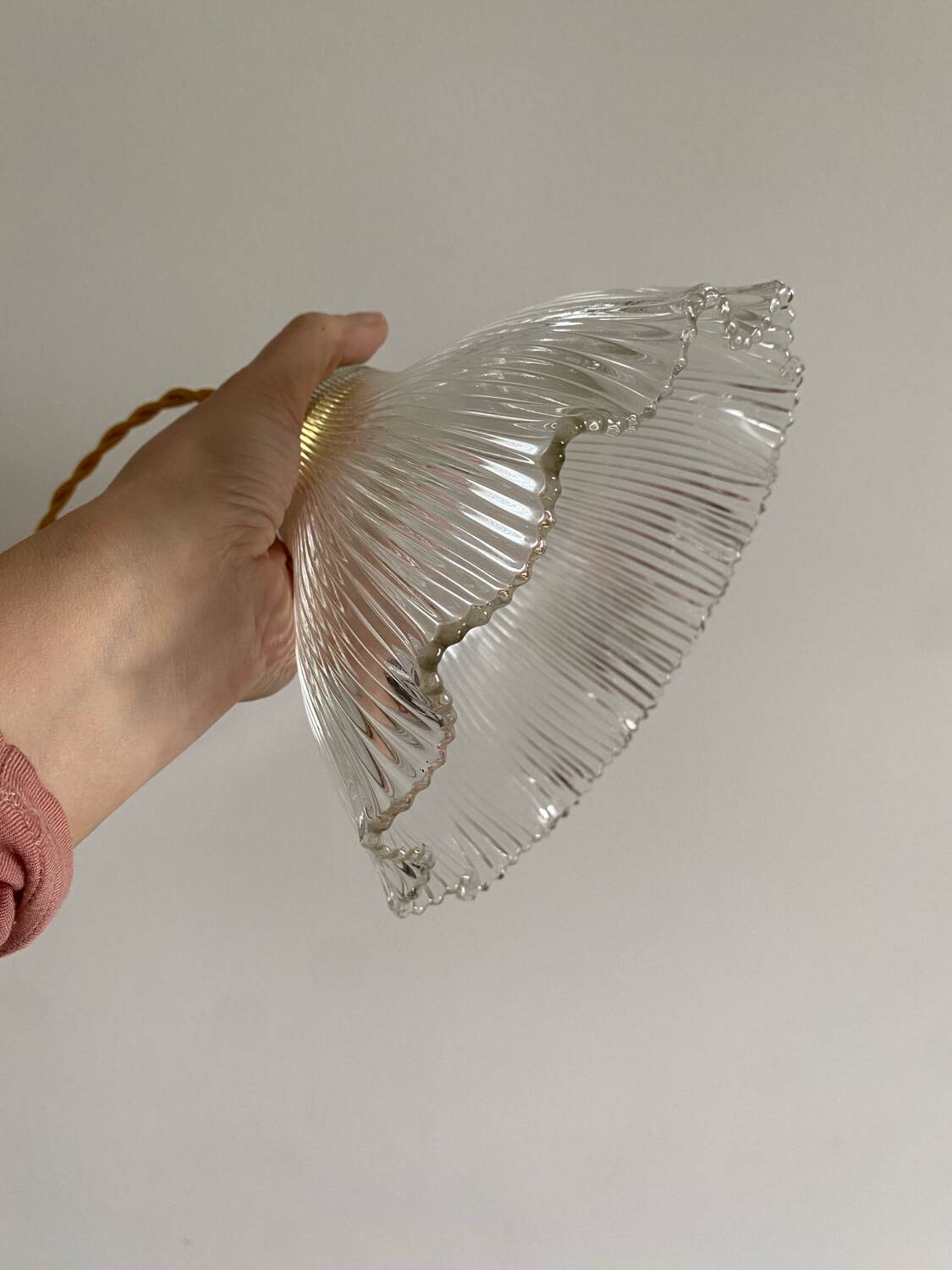 Vintage glass holophane pendant light