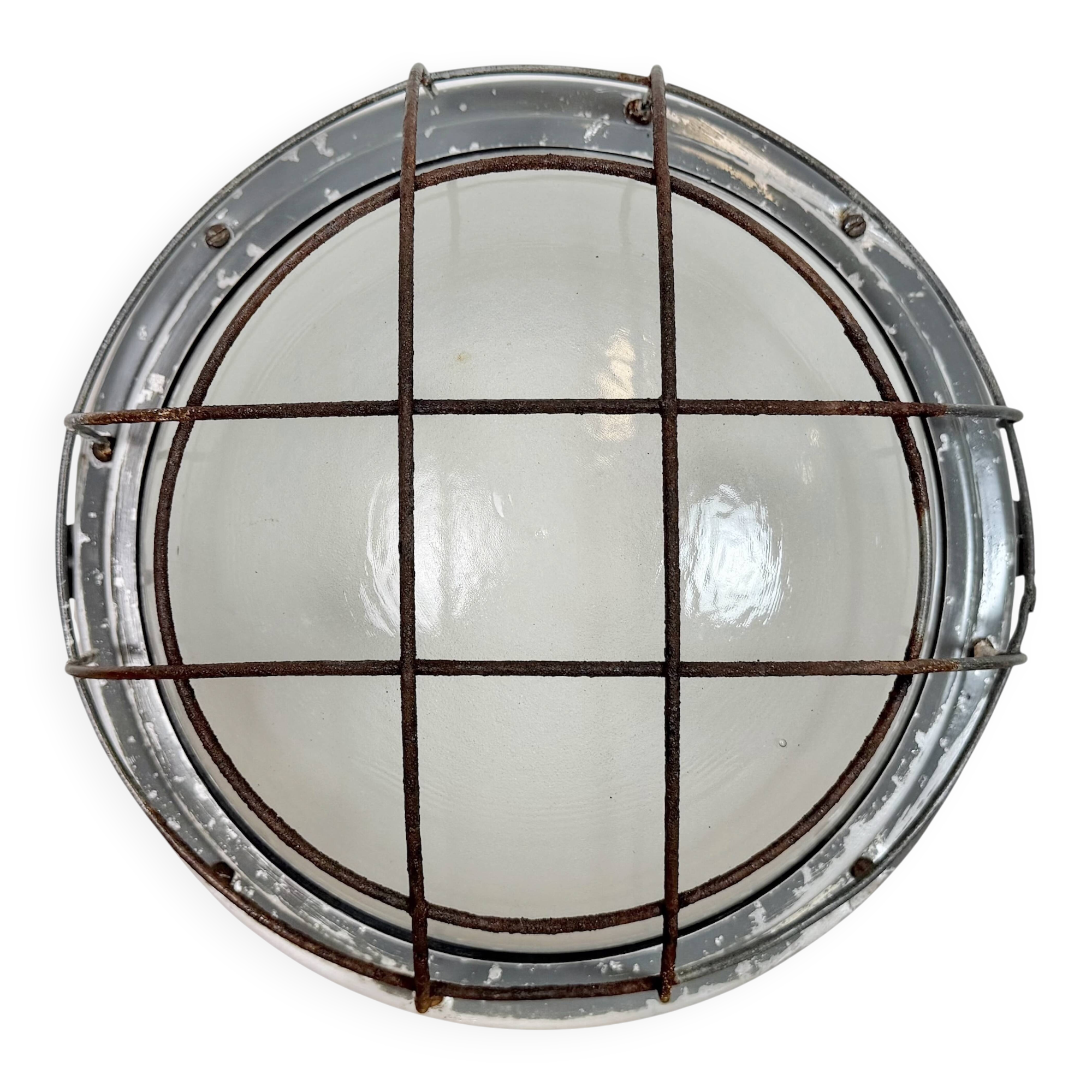 Industrial Grey Wall Light with Milk Glass from Elektrosvit, 1970s