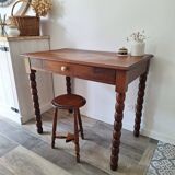 Bureau / Console / Table d'appoint en chêne à pieds bobine