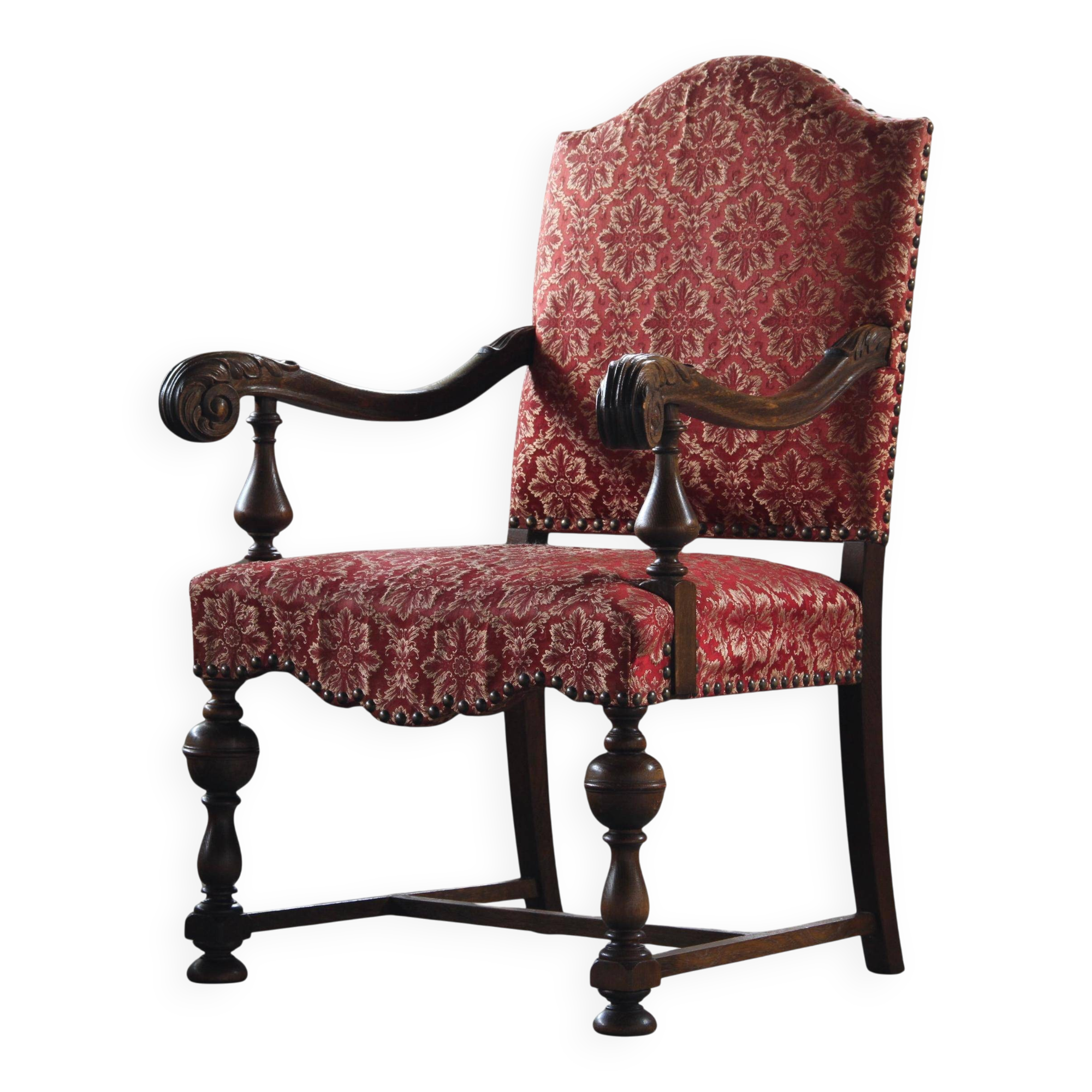 Vintage 19th century Danish Baroque oak armchair - Louis XV style