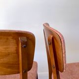 Set of 6 Scandinavian chairs in beech wood and pastel skaï 50s