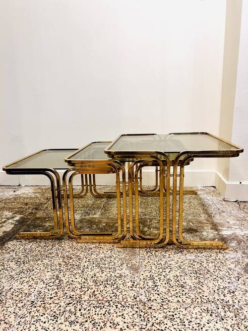 Vintage brass and smoked glass nesting tables