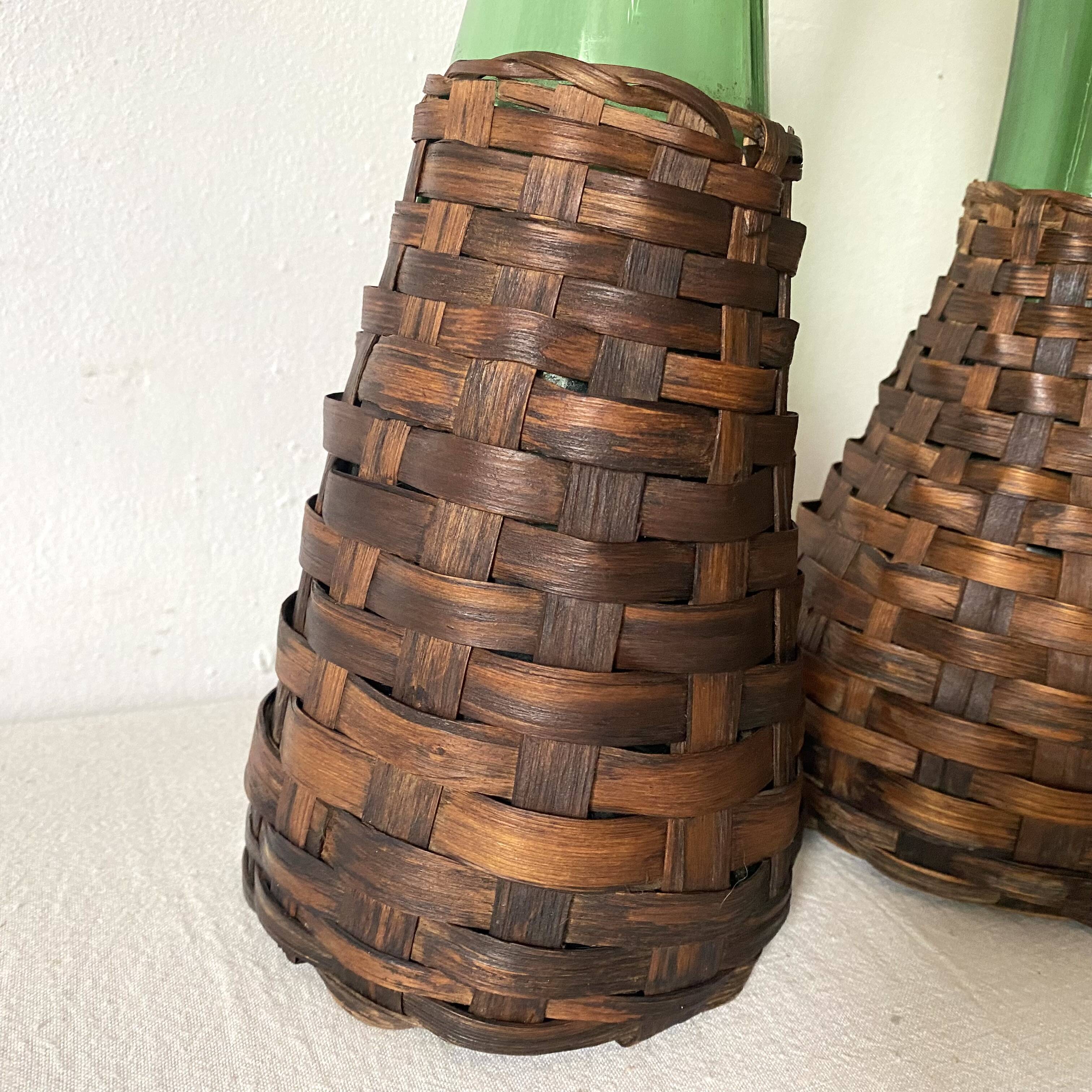 Pitcher and bottle in tinted glass and rattan, Italy, 1960s/1970s