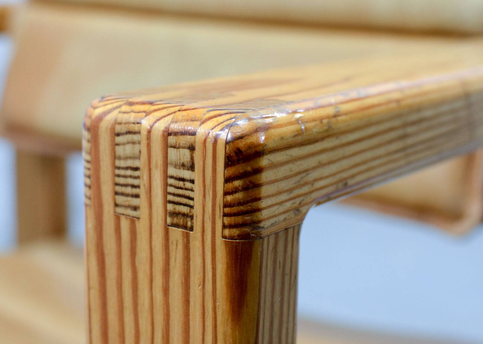 Set of Camel Leather Cubic Pinewood Side Chairs by Ate van Apeldoorn 1970s