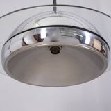 VINTAGE 1970S CHANDELIER IN CHROME-PLATED METAL AND GLASS, ITALIAN DESIGN