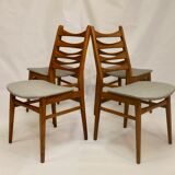 Set of 4 Scandinavian chairs year 50-60 restored anti-stain fabric gray cloud.