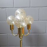 large golden floor lamp by Sölken Leuchten with four glass spheres, Mid Century floor lamp
