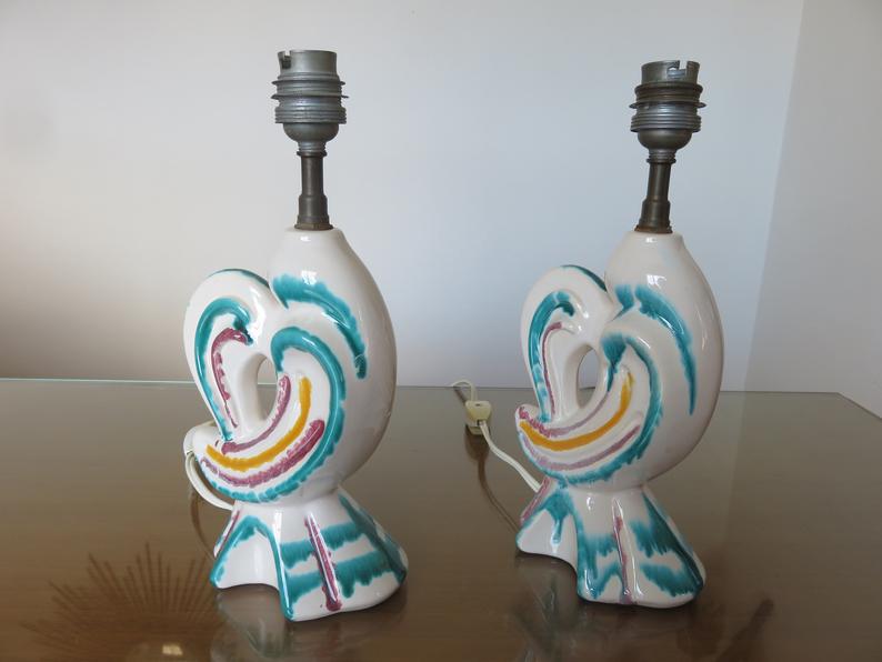 Pair of zoomorphic ceramic lamp feet 60s