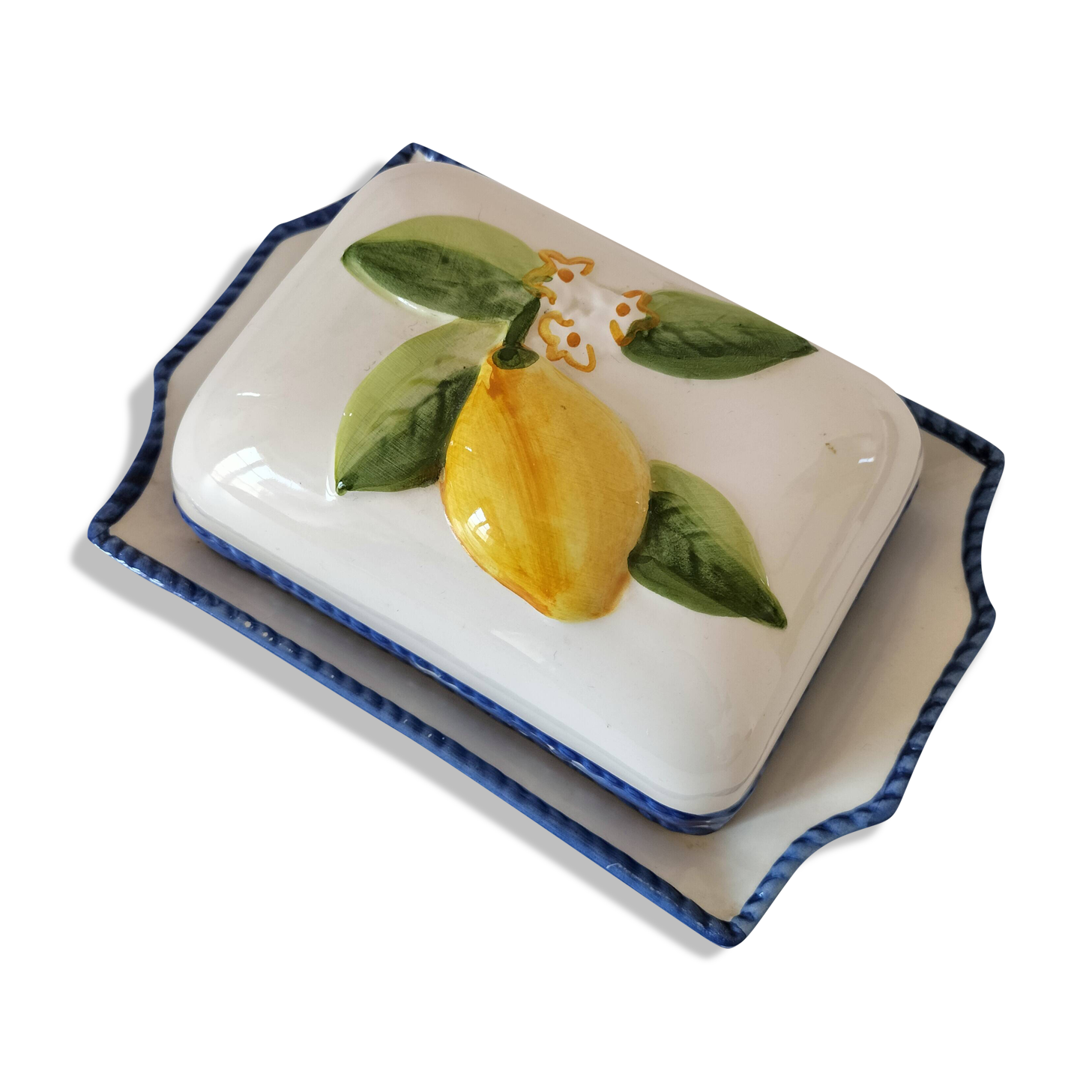 Beurrier en barbotine italienne citron peinte à la main