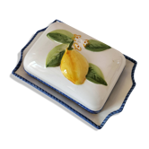 Italian painted lemon slipware butter dish