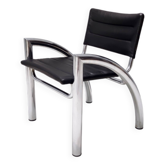 "Cassiopea" Black Leather Side Chair by Gae Aulenti for Elam, Italy, 1976