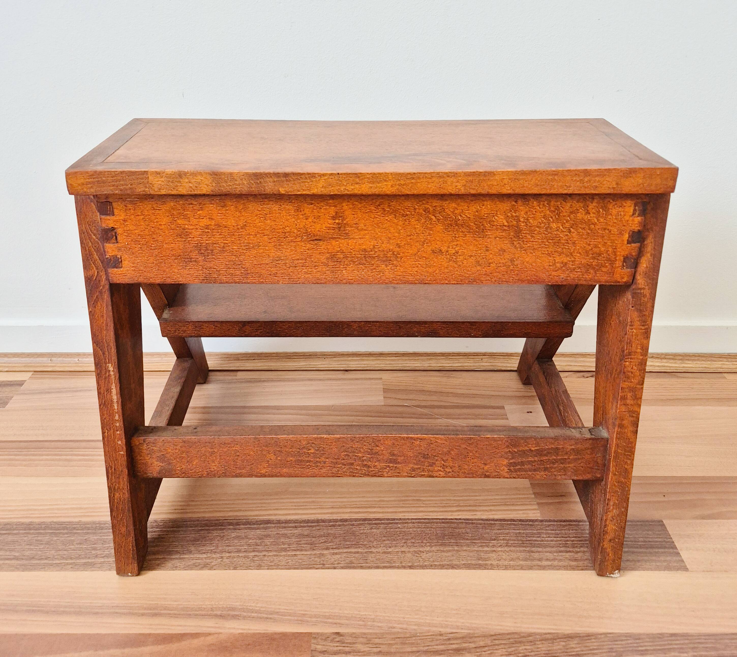 Vintage storage stool, made of wood, handcrafted.