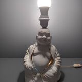 Seated Buddha lamp base ~ glazed and gold white ceramic ~ 80s