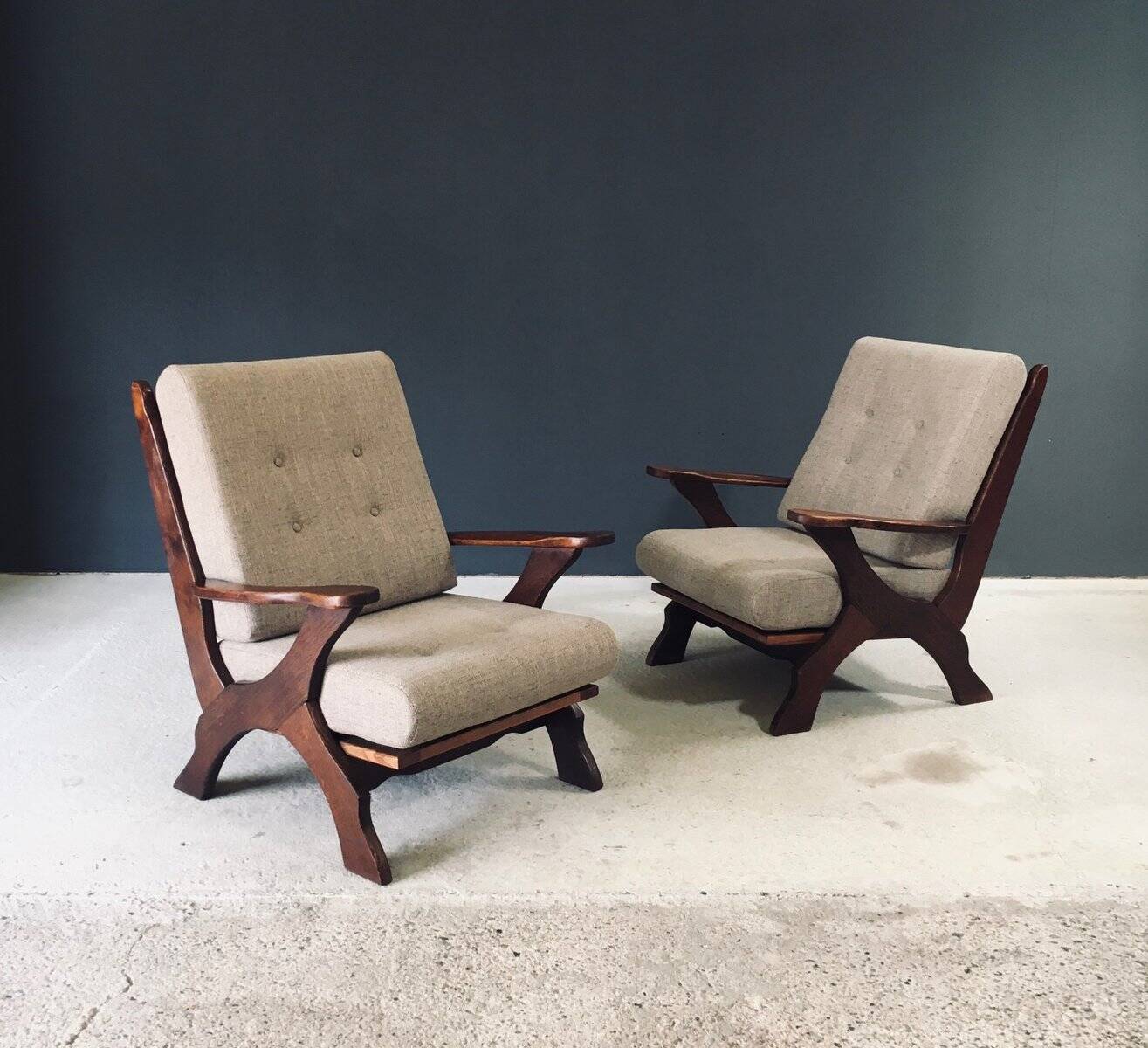 Rustic X Frame Lounge Chairs, Belgium, 1950s, Set of 2