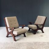 Rustic X Frame Lounge Chairs, Belgium, 1950s, Set of 2