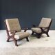 Rustic X Frame Lounge Chairs, Belgium, 1950s, Set of 2