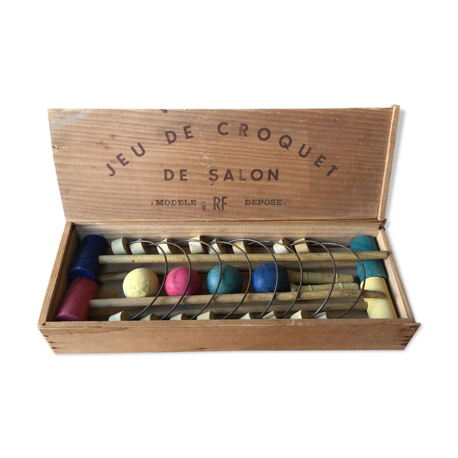 Old wooden lounge croquet game in its box