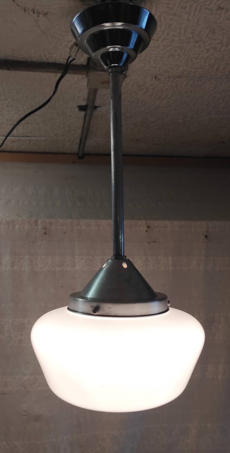 Metal Bauhaus suspension with opaline globe - mid 20th century.
