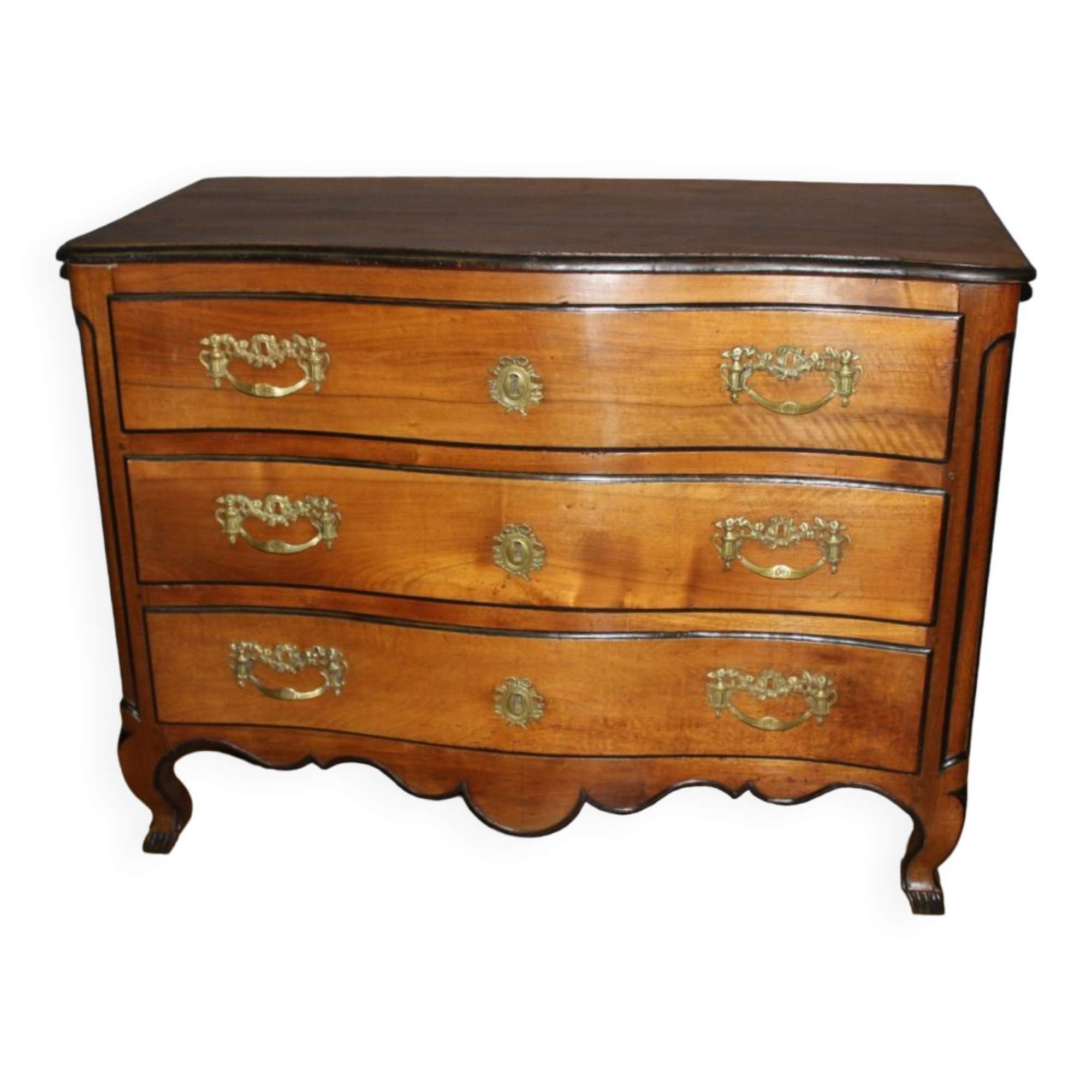 Curved chest of drawers Louis XV in blond walnut XVIII