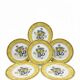 6 Bernardaud Limoges Borghese plates with yellow fruit and blue ribbon decoration