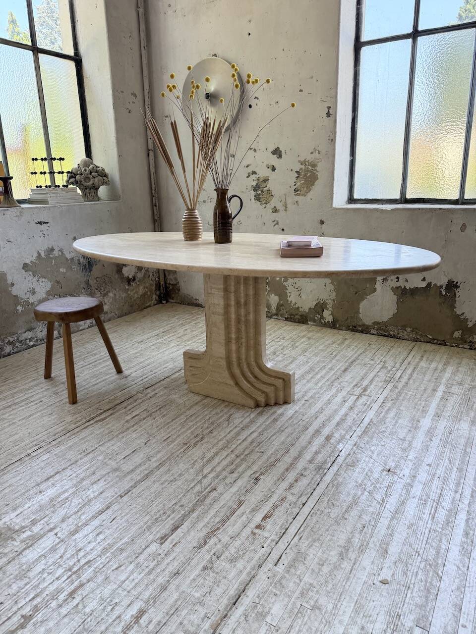 Travertine dining table 1970 Italy Tobia Scarpa