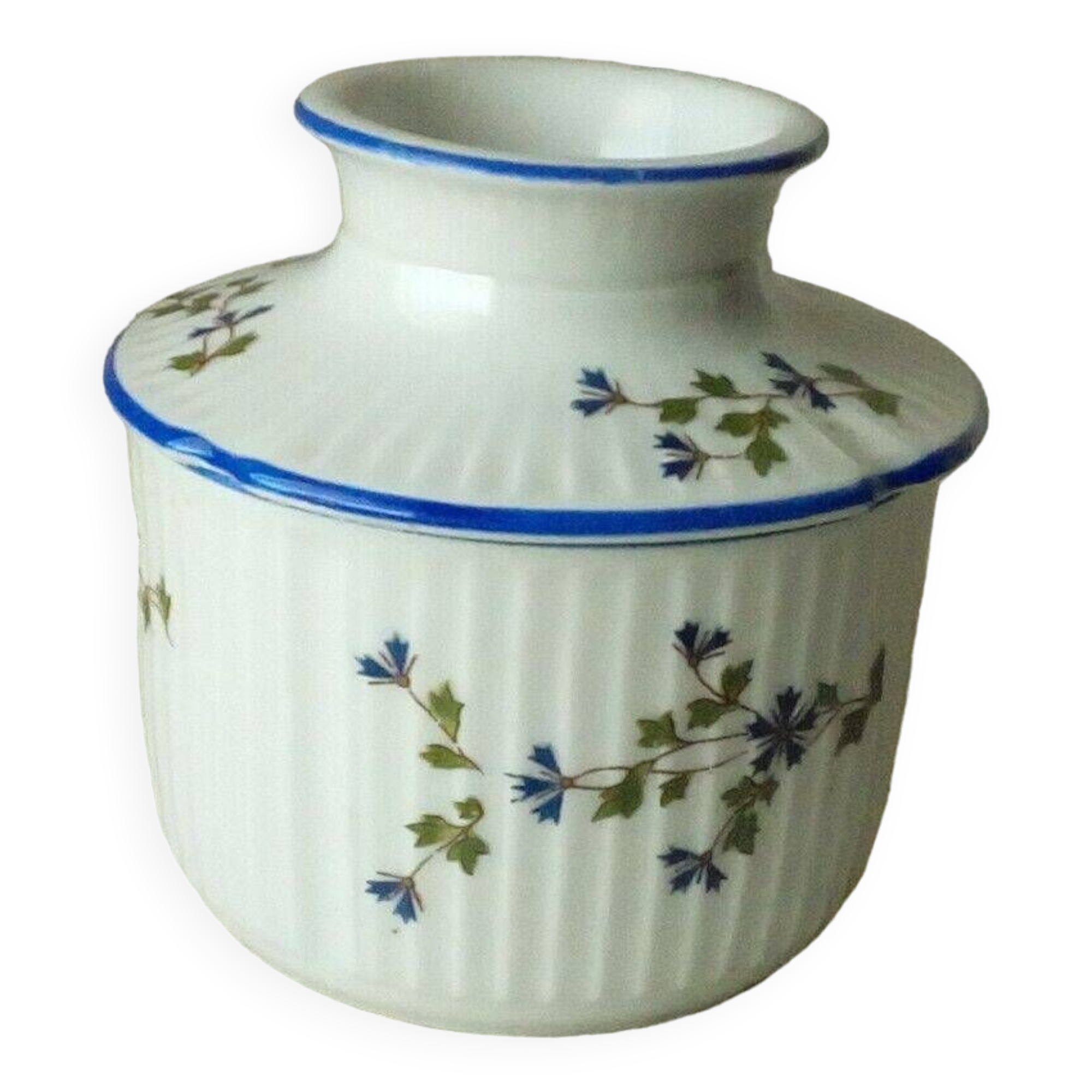Beurrier à Eau En Faïence - Décor Au Bleuets / Barbeau - Reproduction - 1950-1970