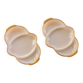 Pair of opaline serving dishes, USA, King Fire, 50s-60s