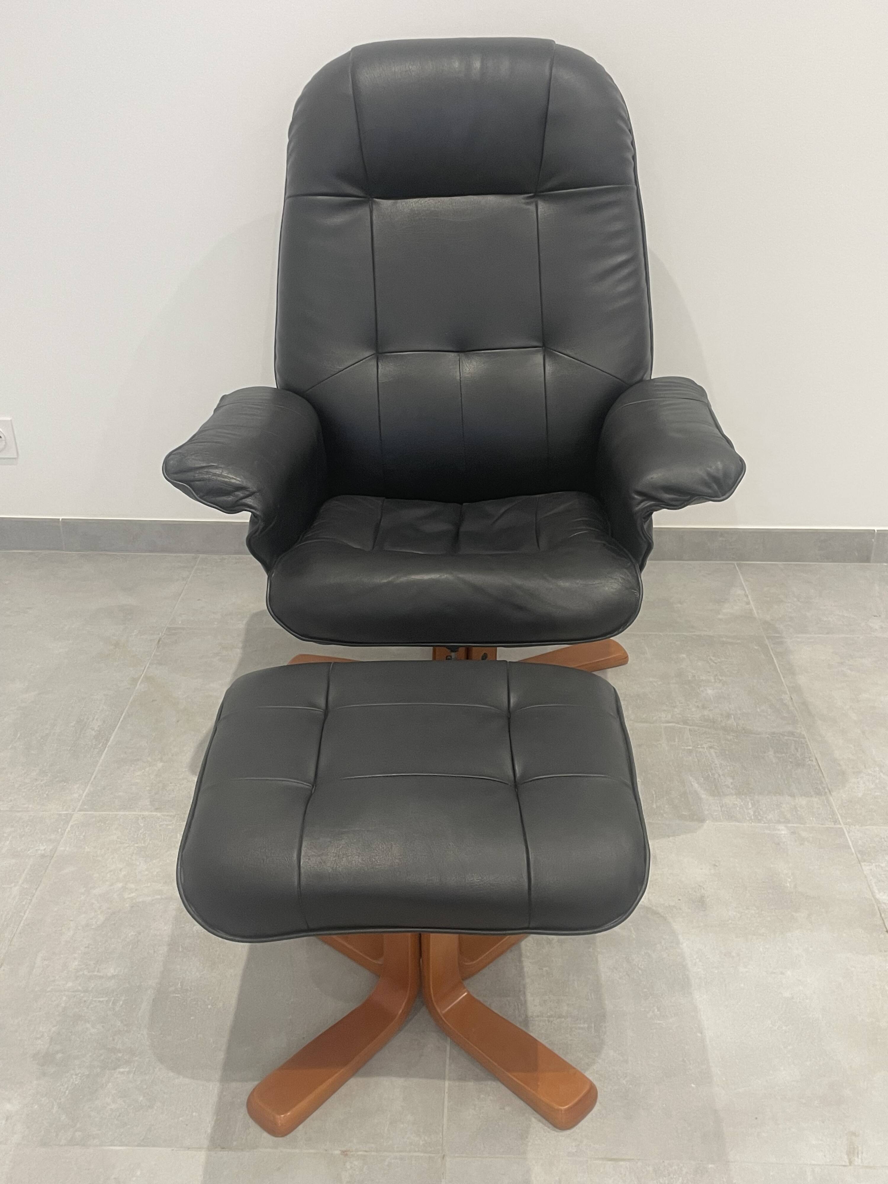 Vintage leather armchair, relaxing