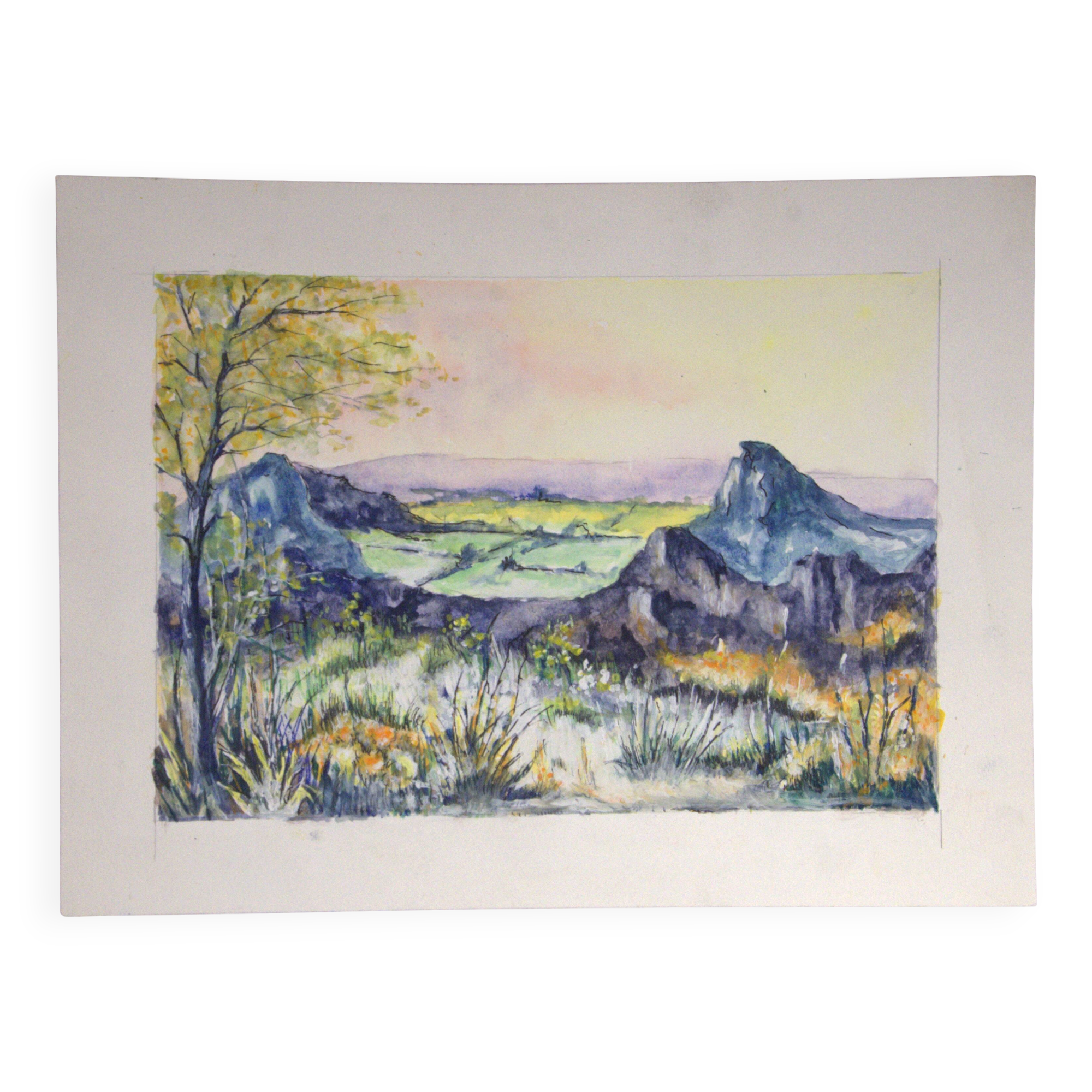 Watercolour depicting a landscape around Lake Guéry, Mont-Dore.