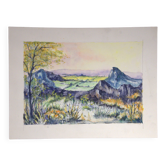 Watercolour depicting a landscape around Lake Guéry, Mont-Dore.
