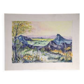 Watercolour depicting a landscape around Lake Guéry, Mont-Dore.