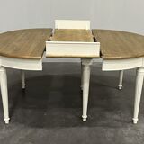 Extendable oak dining table, white legs, 4/6 place settings