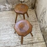 Pine stools with curved seat from the 50s