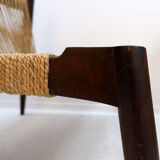 Pair of lounge chairs in woven jute rope and solid wood