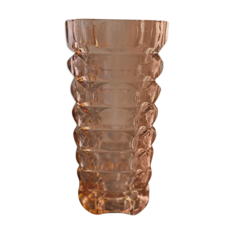 Pink moulded glass vase H25