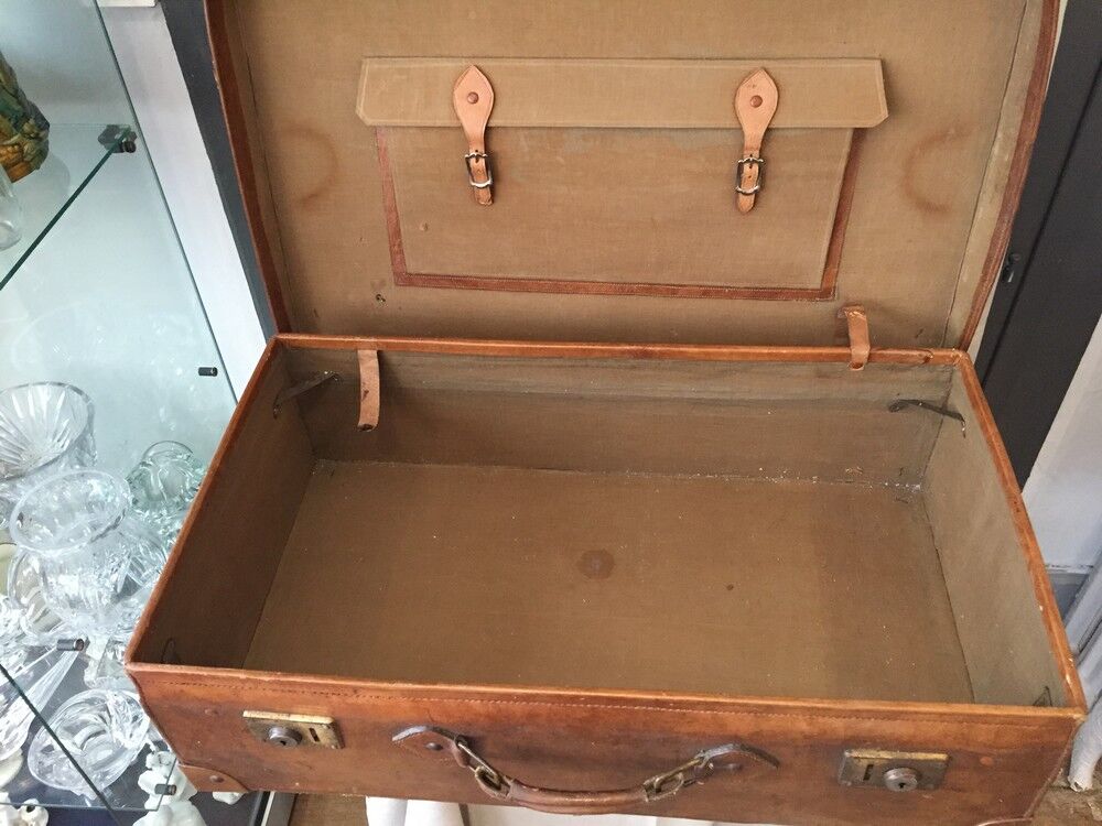 Vintage suitcase in indoor leather light khaki fabric