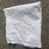 Large pillowcase, white cotton cushion cover, art deco flower embroidery