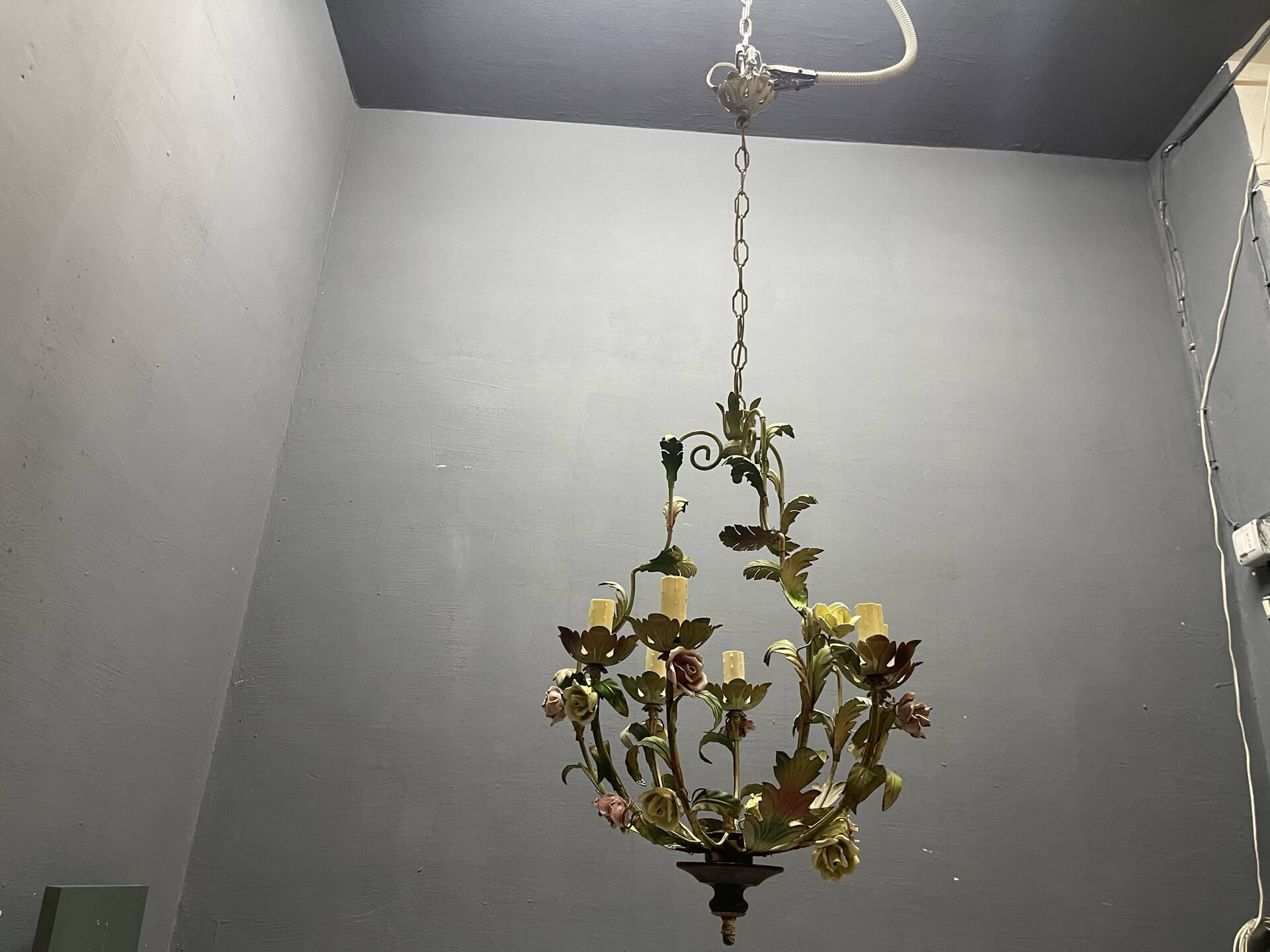 Tole Ceramic Flower Italian Chandelier 1960’s 