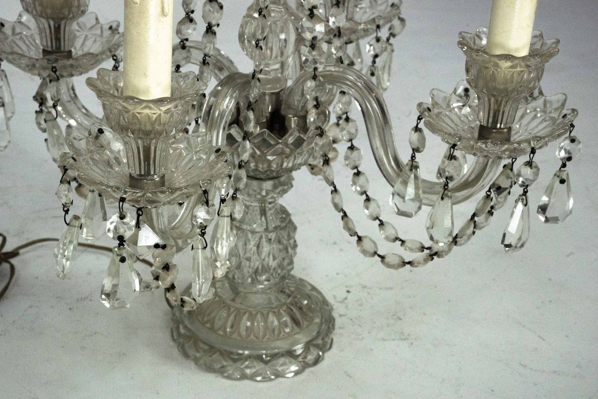 Maria Theresa Crystal Candelabra Table Lamps. Set of two. Italy 1940s